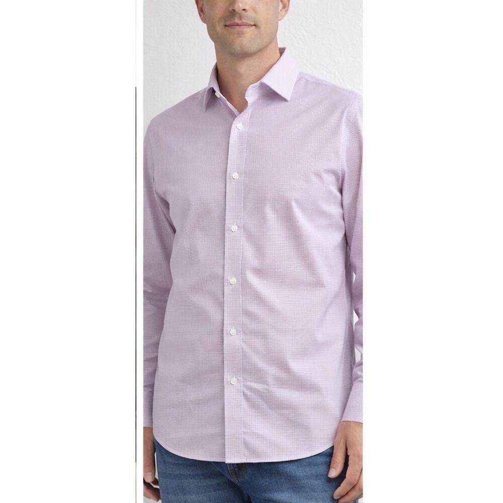 Ryan Seacrest Dress Shirt Pink Check Slim Fit Mens 17 36/37 Non Iron
